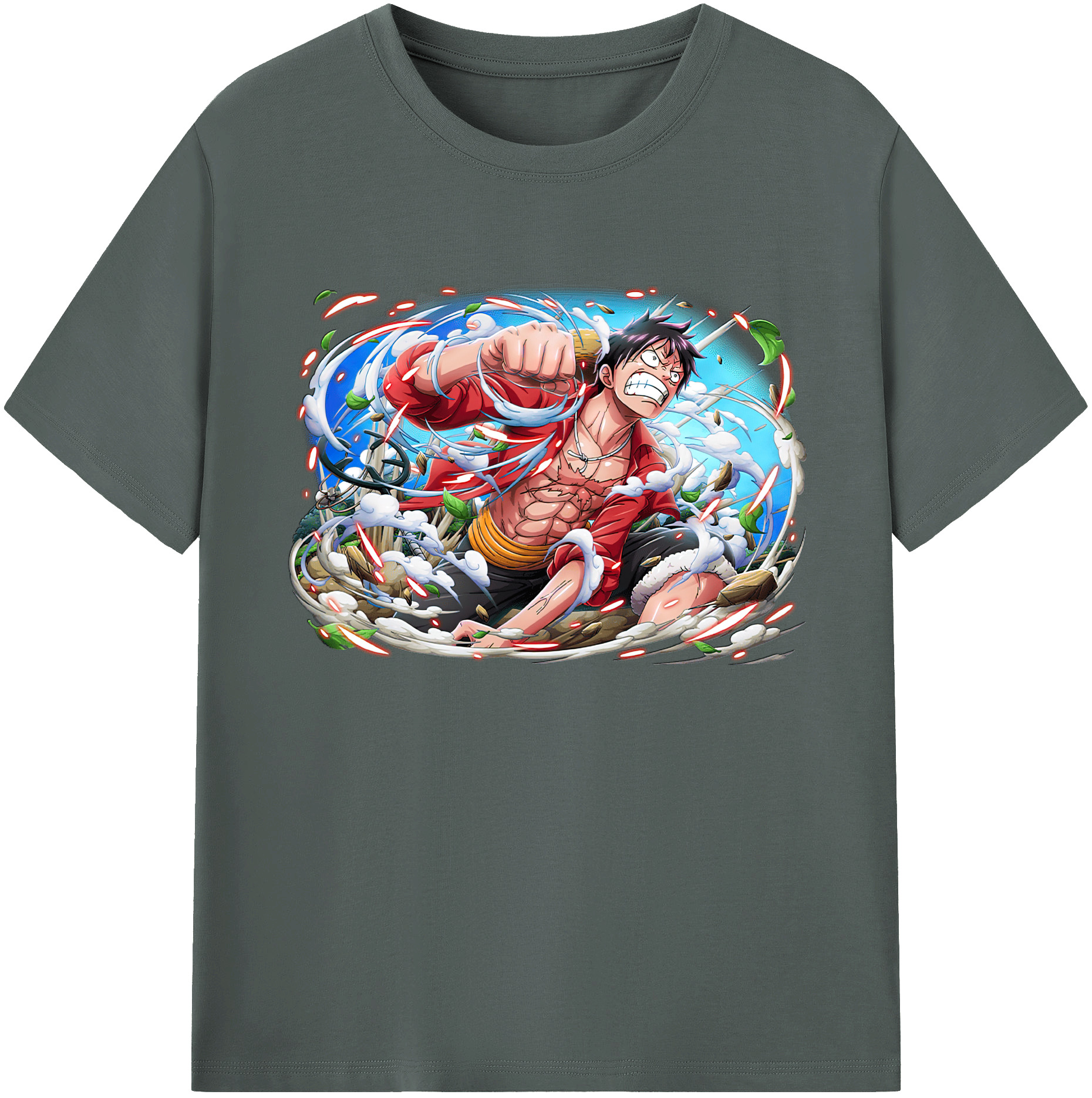 ワンピース モンキー・D・ルフィ ONE PIECE Monkey D. Luffy 綿100％ メンズ半袖Tシャツ｜肌触りやわらか＆通気性